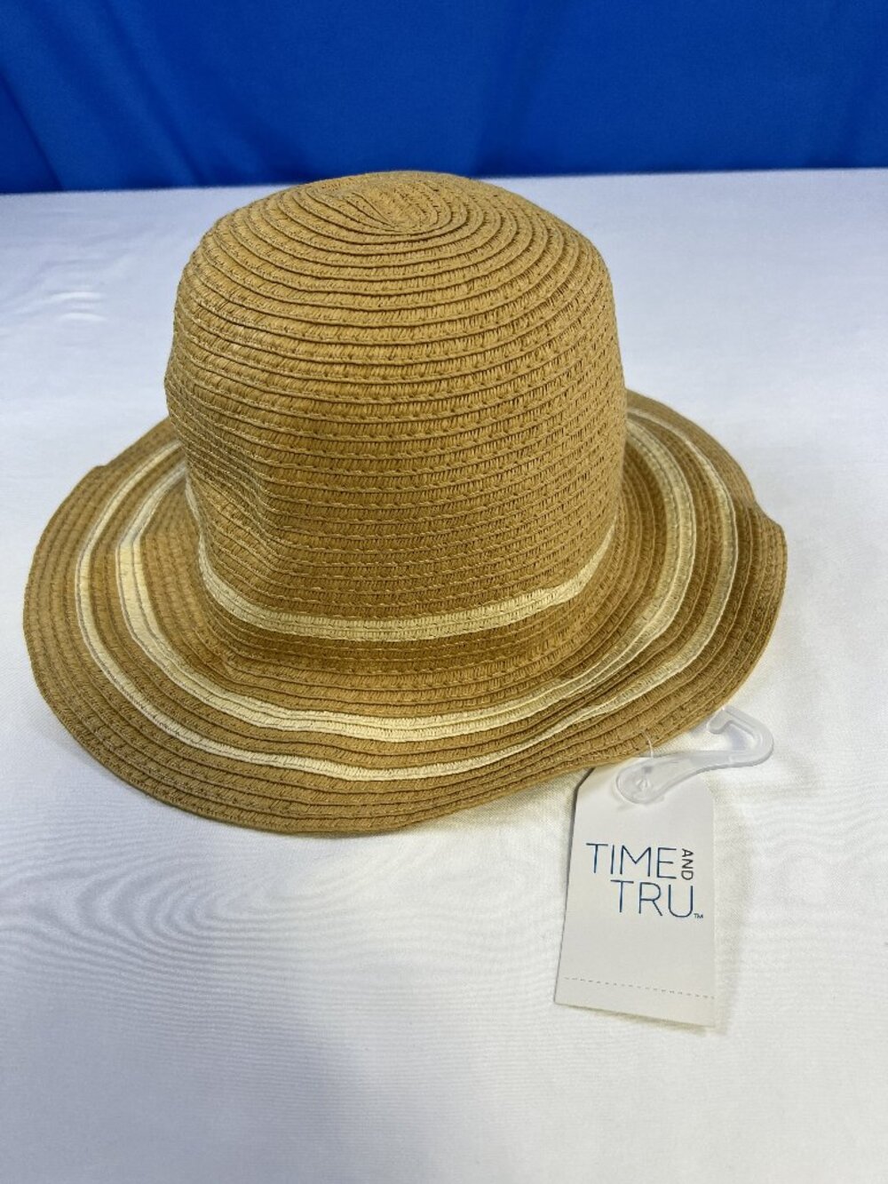 Time and Tru Striped Straw Cloche Hat One Size